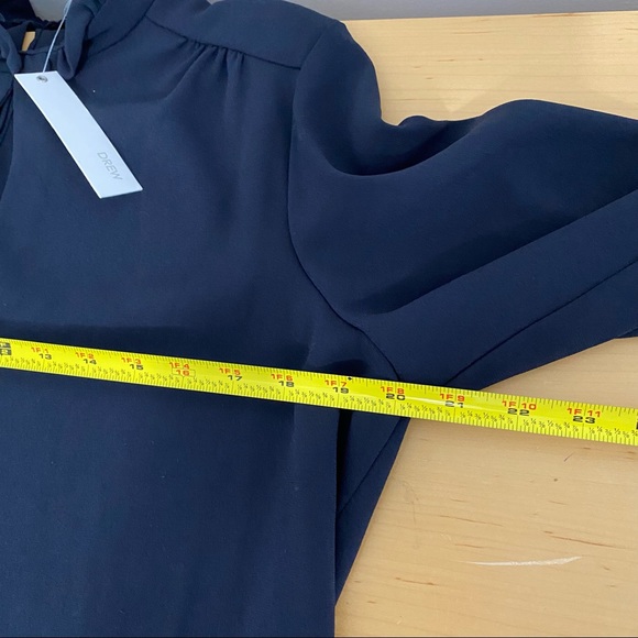 Drew Hannah Navy Ruffle Mock Neck Keyhole Blouse - Picture 12 of 16